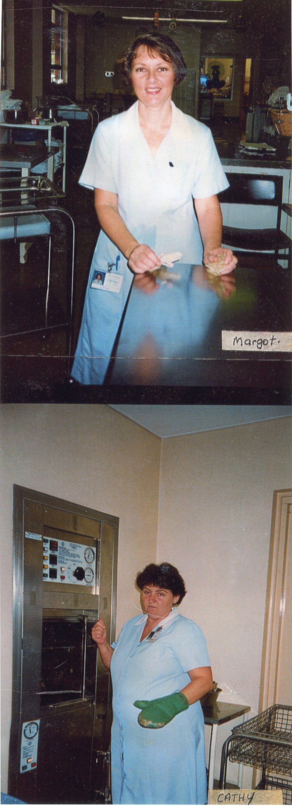 Margot in Nursery, and Cathy at autoclave 1990s