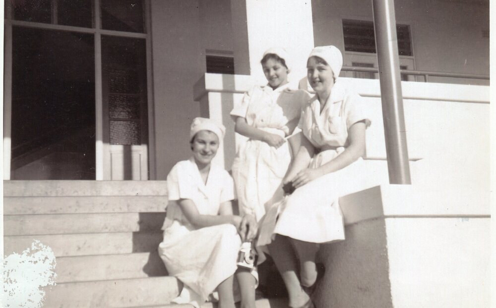 Rosemary Green and unidentified nurses, Trumpy House, 1950s