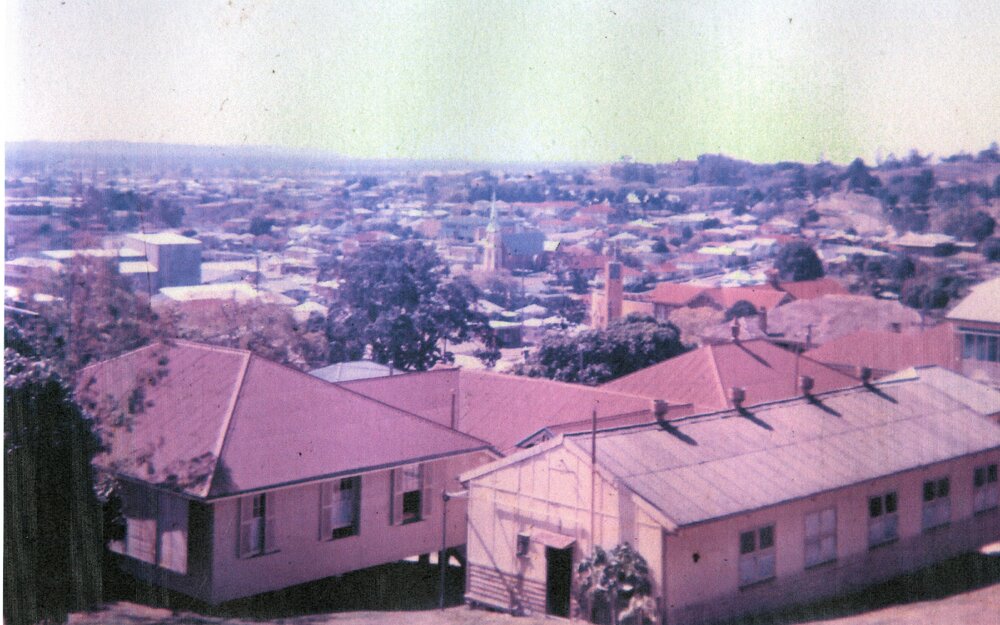 View of Ipswich from Hospital, Passionfruit Villa and Domestic Quarters in foreground, 1960s
