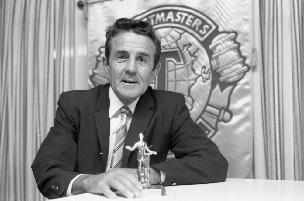 Unidentified Toastmasters member with trophy, Ipswich, September 1980