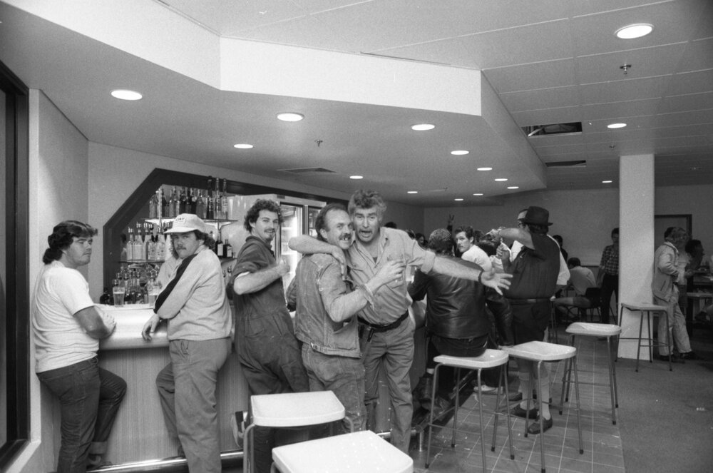 Bar patrons at the opening of Ipswich City Square, Ipswich, August 1987 