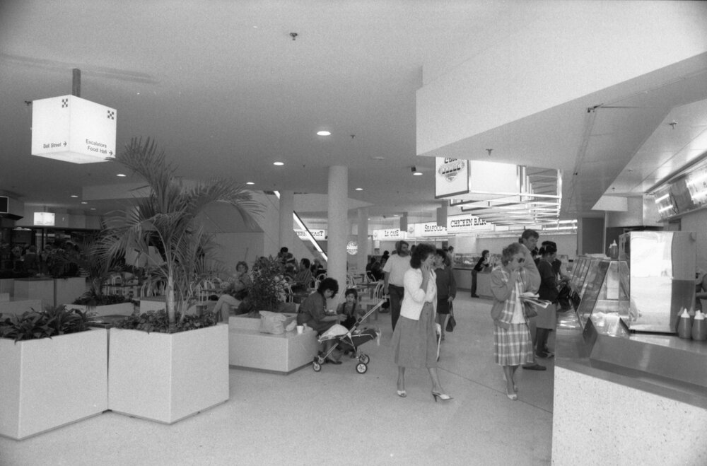 Food court at the opening of Ipswich City Square, Ipswich, August 1987 