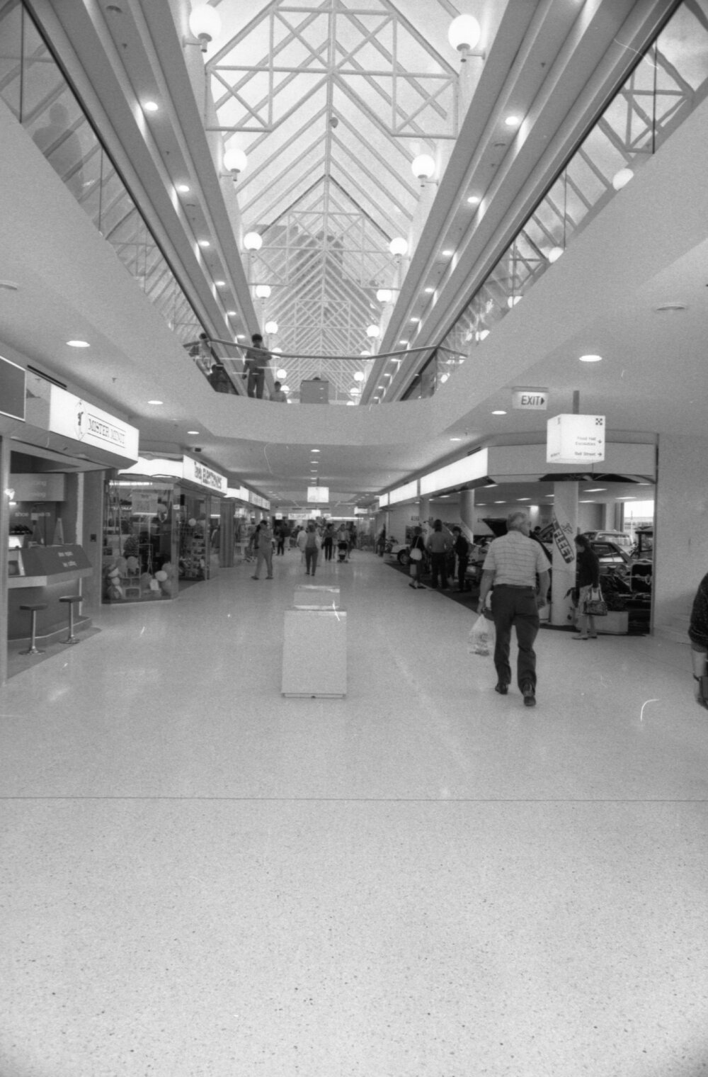 Ground floor car display and shops at the opening of Ipswich City Square, Ipswich, August 1987 