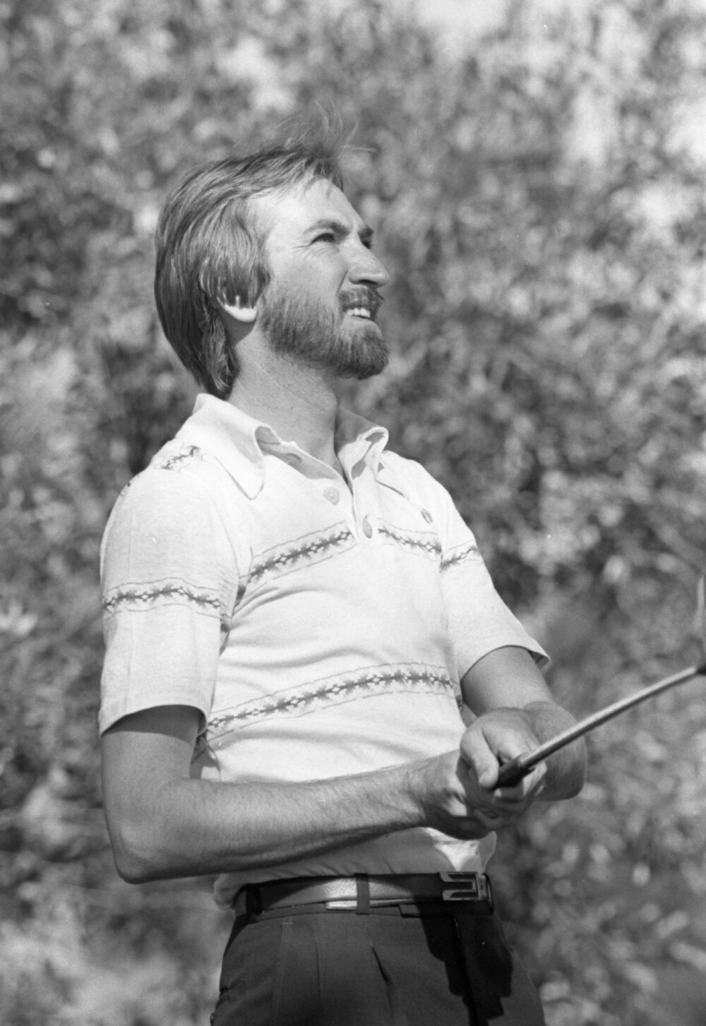 Unidentified golfer with chevron patterned polo shirt, Ipswich, September 1980