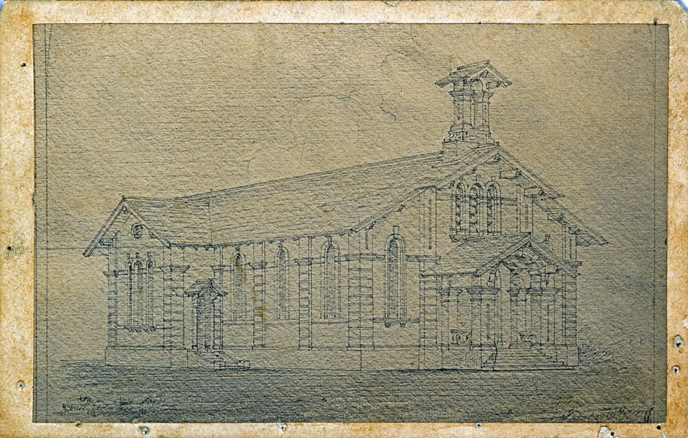 Architectural drawing, of the Congregational Church, Brisbane Street, Ipswich, 1869-1870