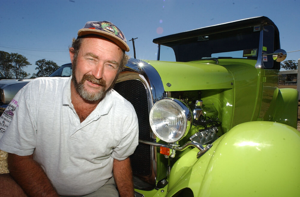 Ron Ward and his machine at rodents car show at Rosewood show grounds, Rosewood, September 2003