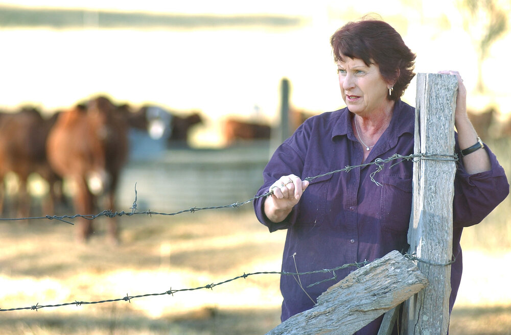Chris Aitken at her farm, Ipswich, June 2003