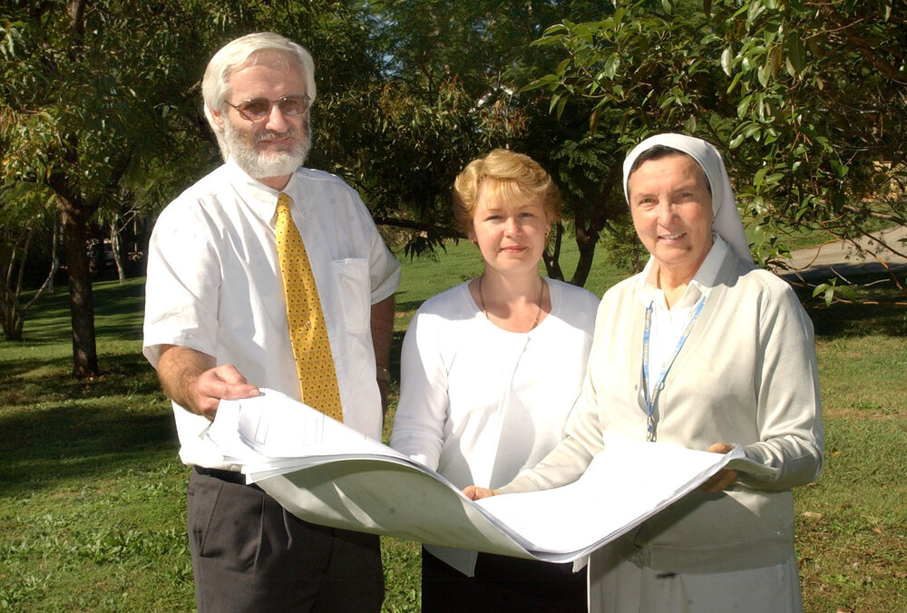 Maurice Burke (CEO), Heather Clarke (Village Liasion Officer) and Sister Irene Motta (Director of Services), Ipswich, June 2003