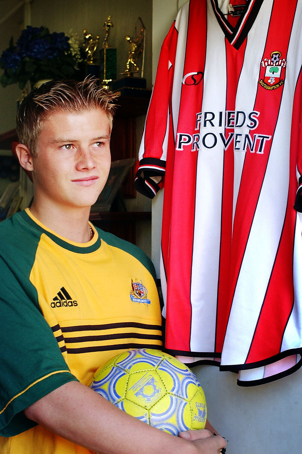 Matt Christensen with a soccer ball, Ipswich, June 2003