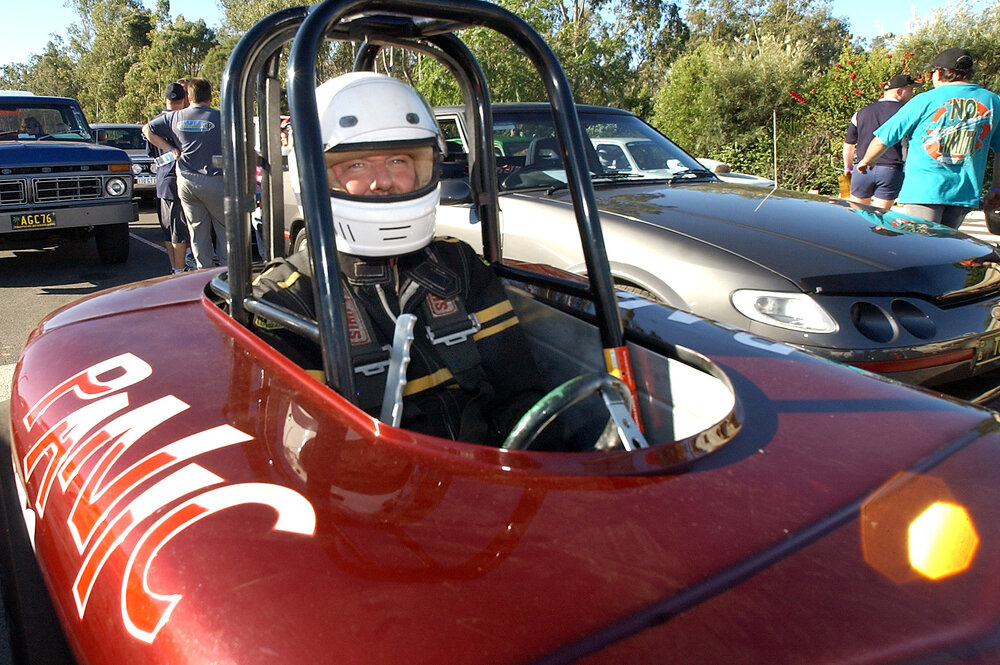 Mark Stewart waiting to enter the drag strip, Ipswich, June 2003