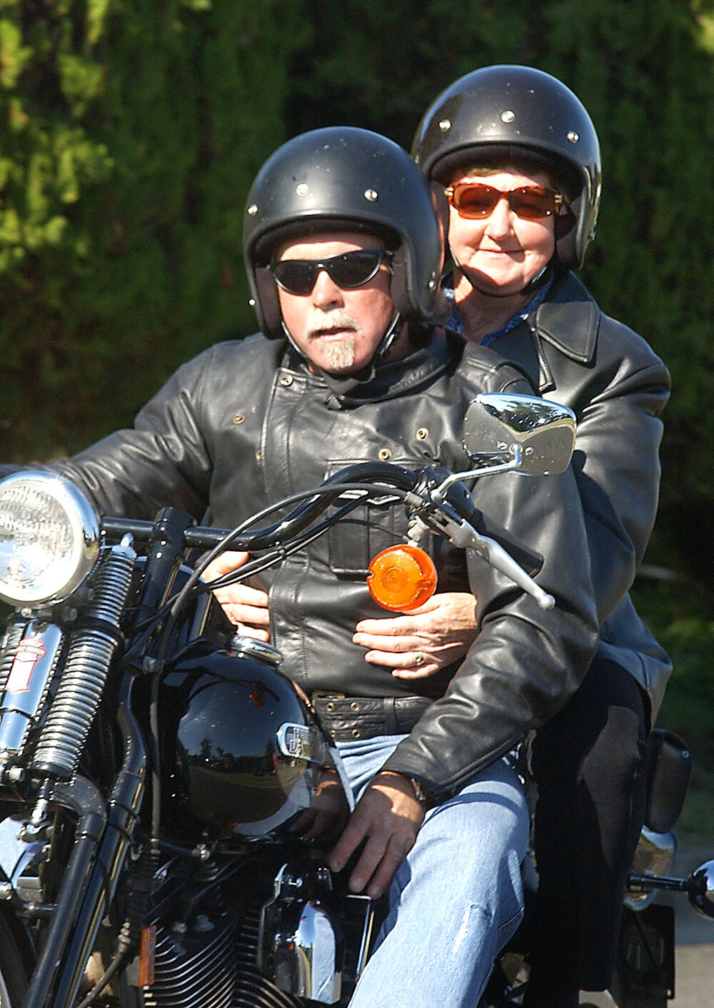 Unidentified man and woman on Harley ride for 60th birthday celebration, Ipswich, June 2003