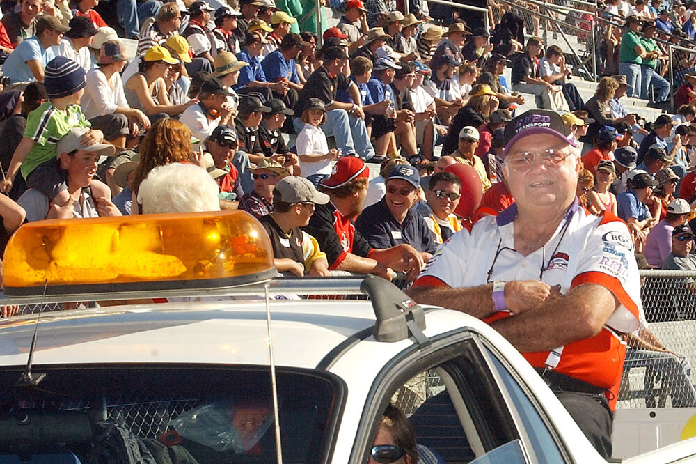 Jim Reed riding in the parade at Willowbank raceway, Ipswich, June 2003