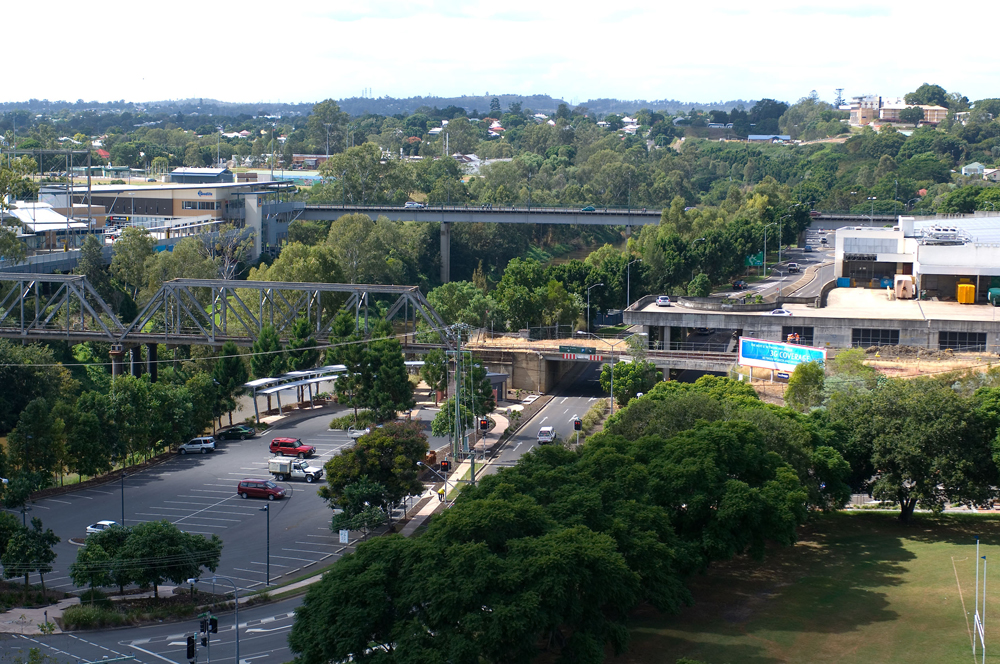 Panoramic view across River Heart Parklands towards Riverlink Shopping Centre, Ipswich, 2010
