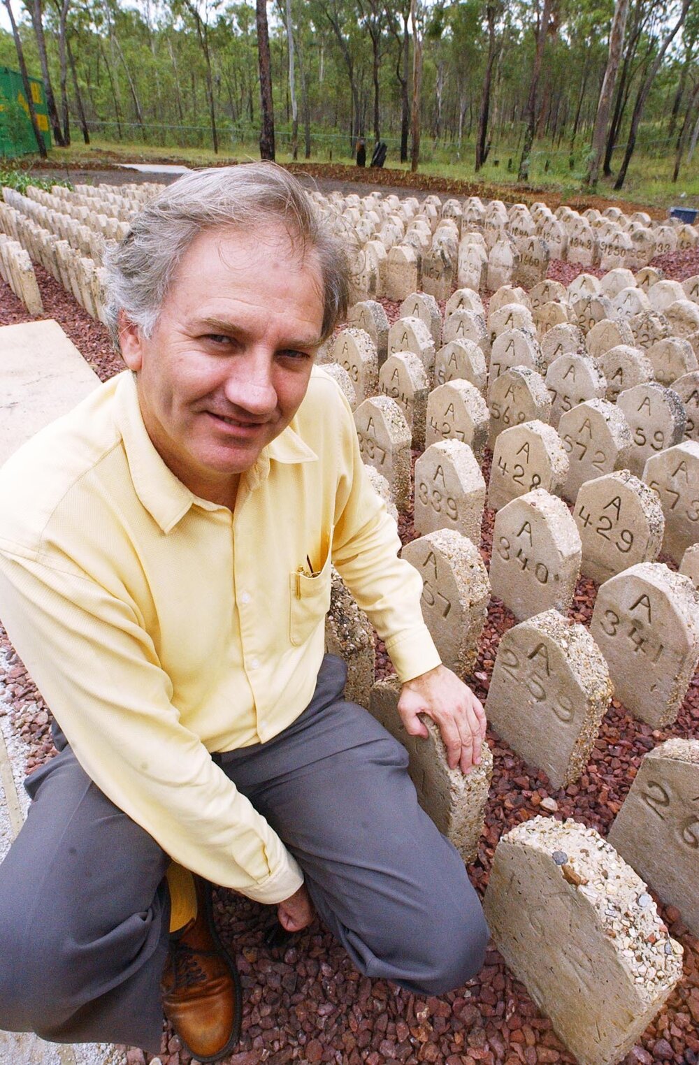Victor Attwood at cemetery, Goodna, February 2003