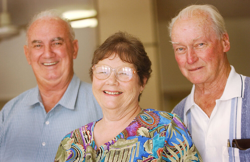 George Wells, Bonnie Fletcher and Bert Wagner at the Golden Years Concert, Ipswich, February 2003