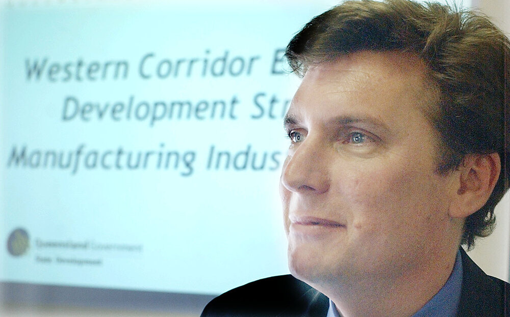 Unidentified man at a manufacturing western corridor talk, Ipswich, March 2003