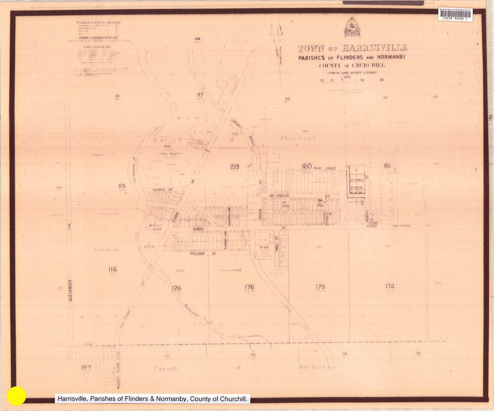 Town of Harrisville, Parishes of Flinders and Normanby, County of Churchill map 