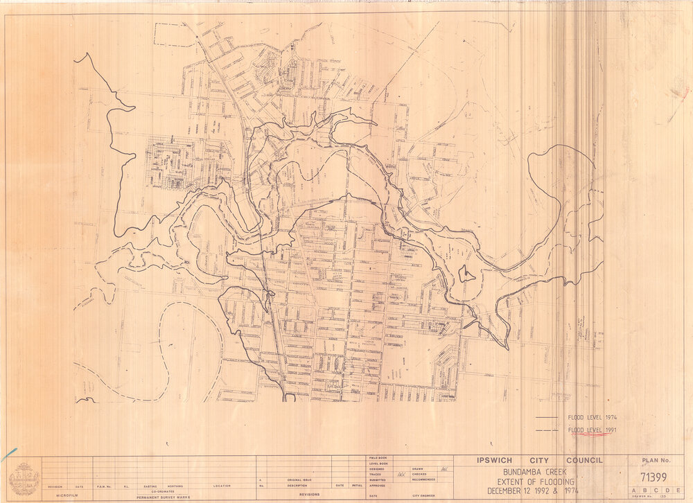 Bundamba Creek extent of flooding December 12 1992 &amp; 1974 