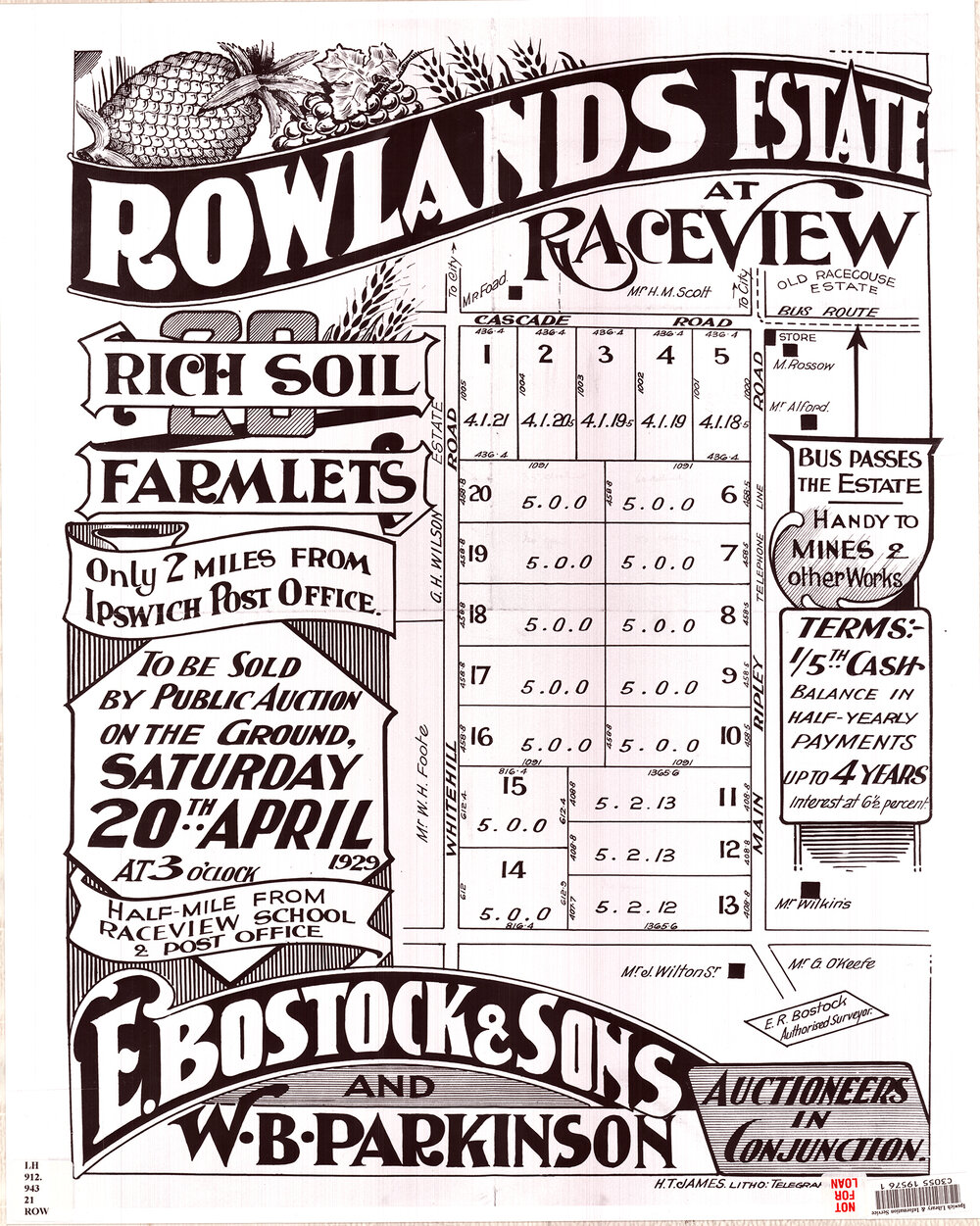Rowlands estate map, Raceview, Ipswich, 1929