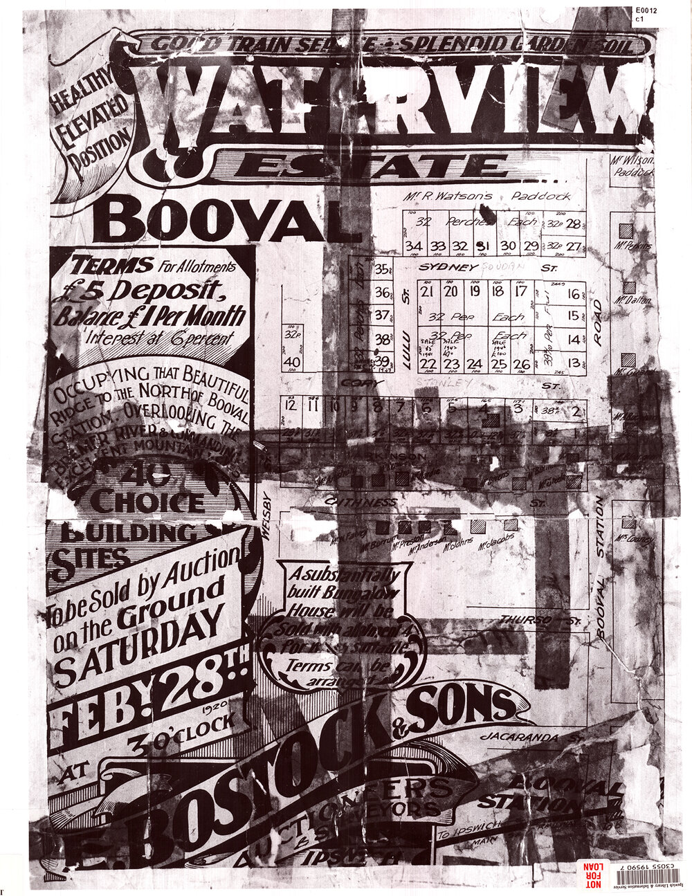 Waterview Estate map, Booval, Ipswich, 1920