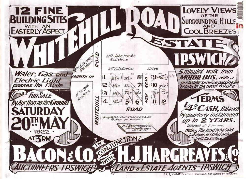 Whitehill Road Estate map, Eastern Heights, Ipswich, 1922