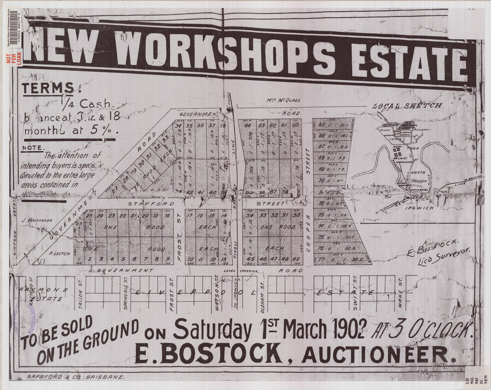 New Workshops Estate map, North Ipswich, 1902