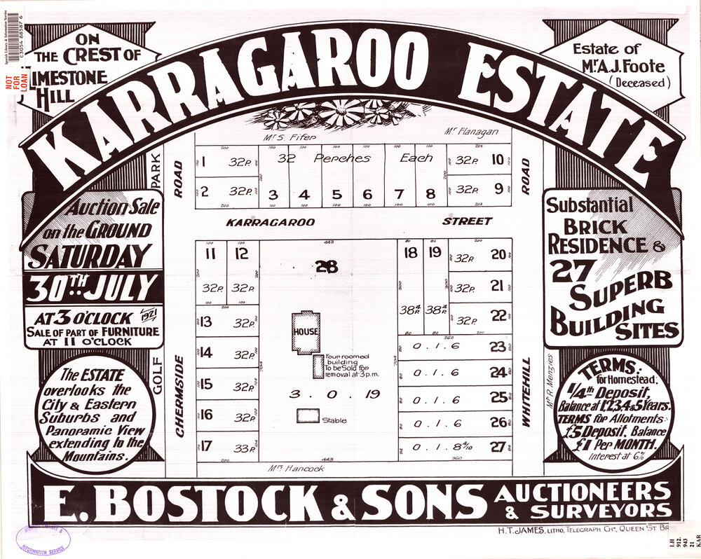 Karragaroo Estate map, Eastern Heights, Ipswich, 1921