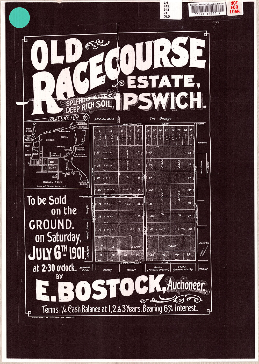 Old Racecourse Estate map, Raceview, Ipswich, 1901