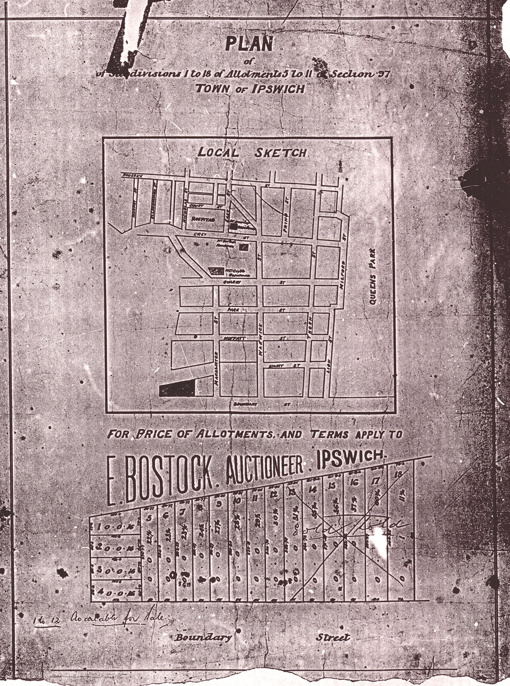 Plan of subdivisions 1 to 18, of allotments 5 to 11 of section 97, town of Ipswich map