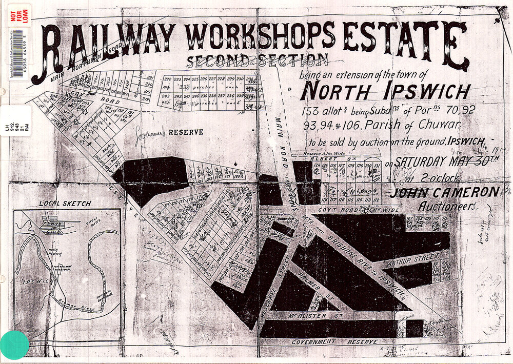 Railway Workshops Estate map, North Ipswich, 1900