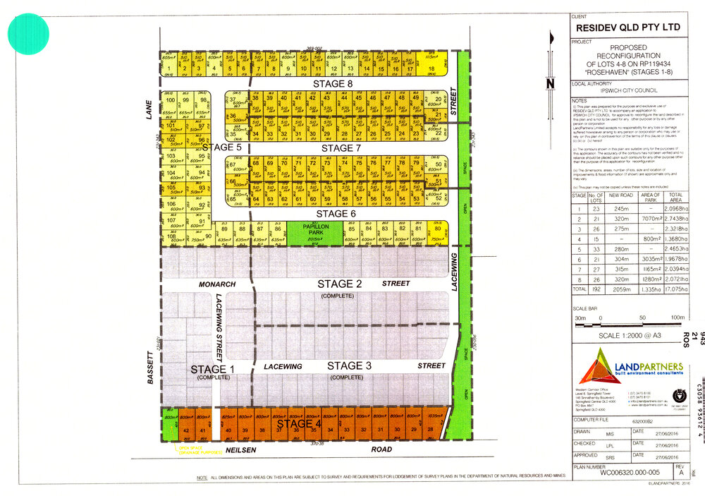 Rosehaven map : proposed reconfiguration of lots 4-8 on RP119434 - Stages 1-8