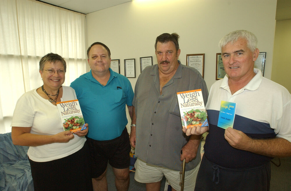 Kay Ritson, Glenn Gatfield, Ed Holmes and Jim Mcconnell participating in a weight loss challenge, Springfield, March 2003