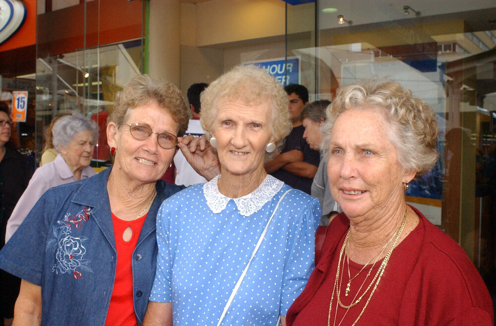 Val Litzow, Fay Wark  and Val Hesse on international women's day, Ipswich, March 2003