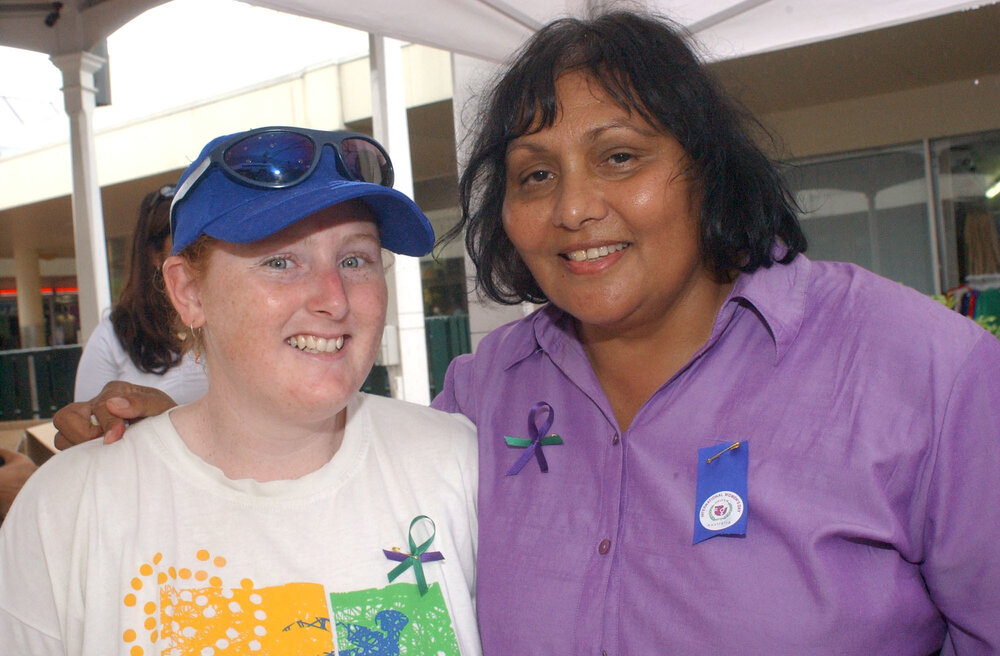 Jenny Rodrick and Rhonda Collard on international women's day, Ipswich, March 2003