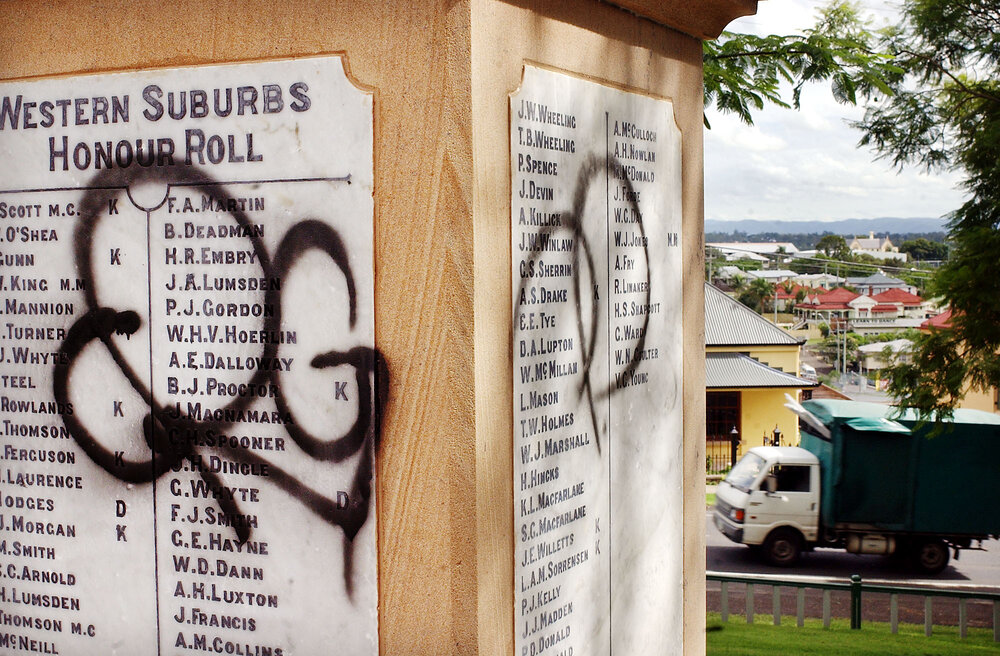 Vandalism of the Western Suburbs War Memorial, West Ipswich, March 2003 