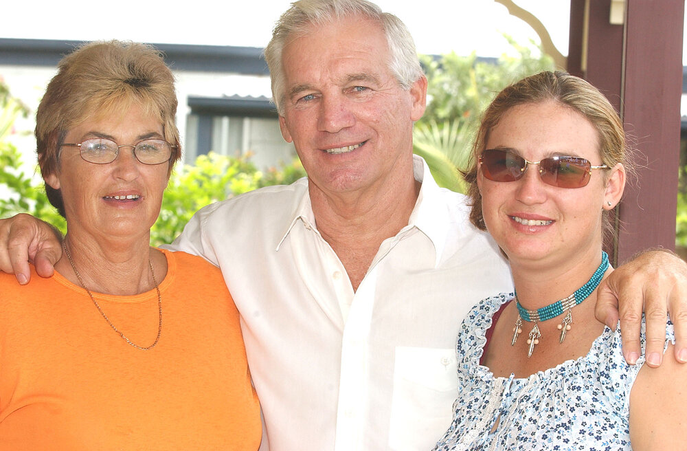 June and Garry Hughes with their daughter Alana Hughes, Ipswich, March 2003