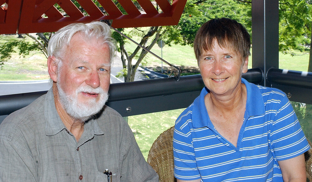 Arthur and Barbara Maynard visiting from Warwick, relaxing at the visitor centre, Ipswich, March 2003