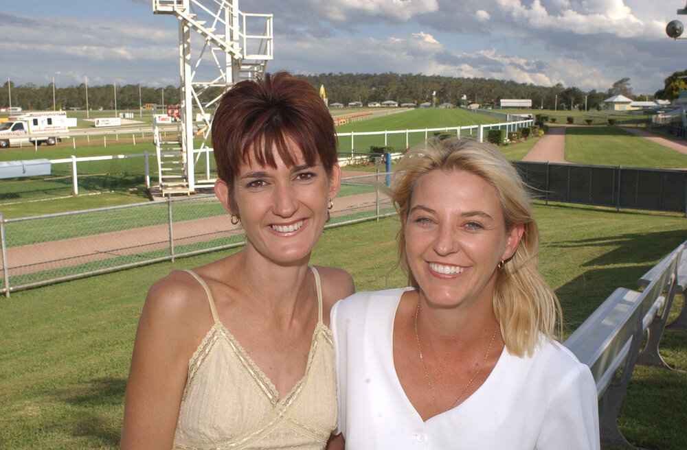 Sisters-in-law, Kellie Bayliss and Sharon Langlands at the bundamba race track, Ipswich, April 2003