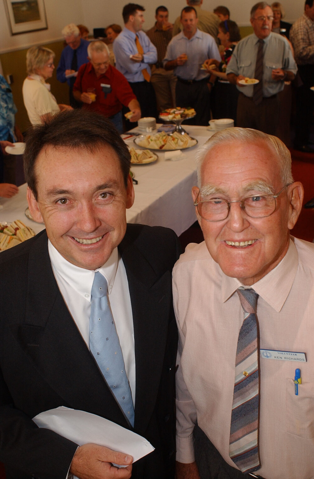 Jeff Dunn and Kev Richards at the Cancer Fund morning tea, Ipswich, April 2003