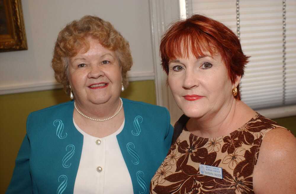 Jean Hogg and Barbara Mason at the Cancer Fund morning tea, Ipswich, April 2003