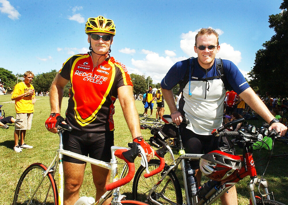 Cyclists Ian Govett and Stuart Douglas, Ipswich, April 2003