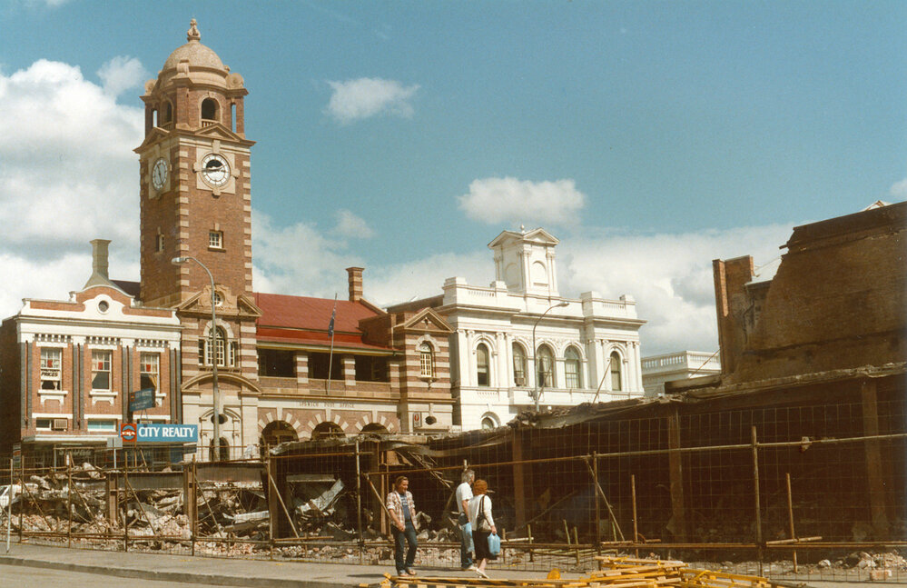 Corner of Brisbane and Bell Streets, Ipswich, after Reid's fire, 1985.