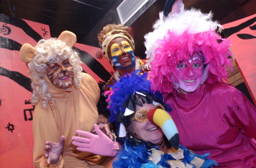 Theatre performers, (back) Carmel Holahan, Ann Wall, (front) Pauline Brayford and Lee Fullarton, Ipswich, April 2003