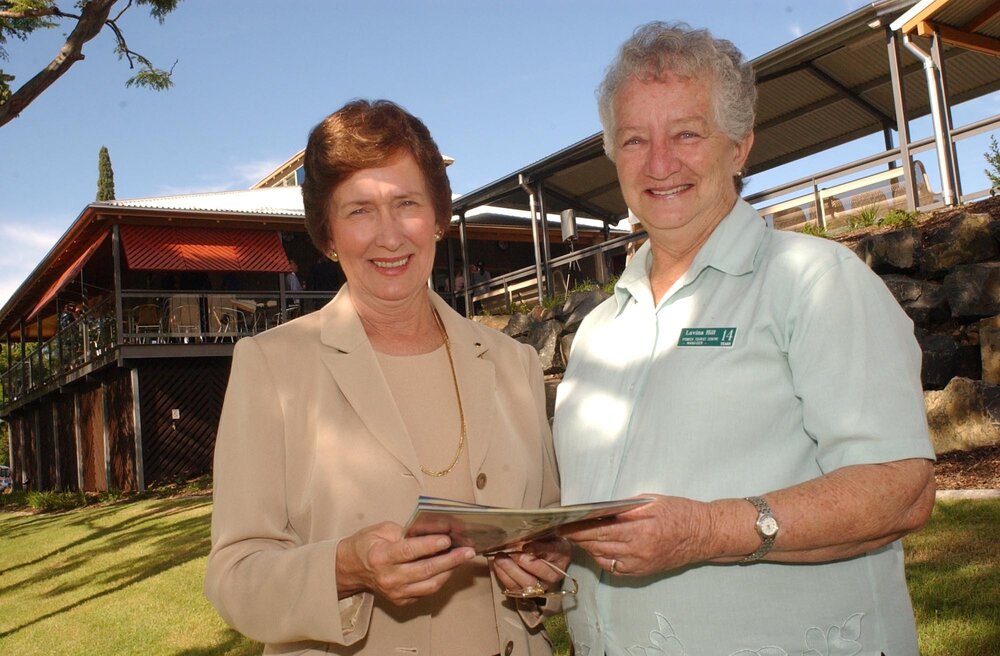 Nita Cunningham and Lavina Hill at the Ipswich visitor information center's opening, Ipswich, April 2003