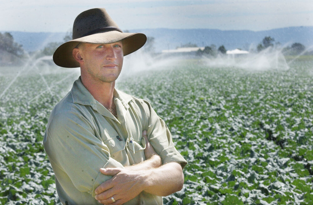 Unidentified man at Gatton irrigation water system, Lockyer Valley, April 2003