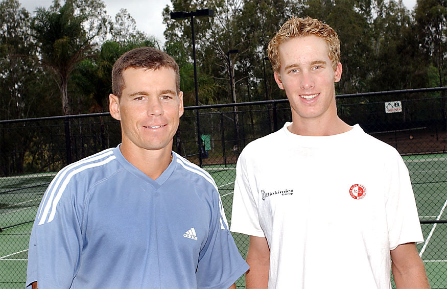 Scott Draper and Robert Smeets at a tennis court, Ipswich, April 2003