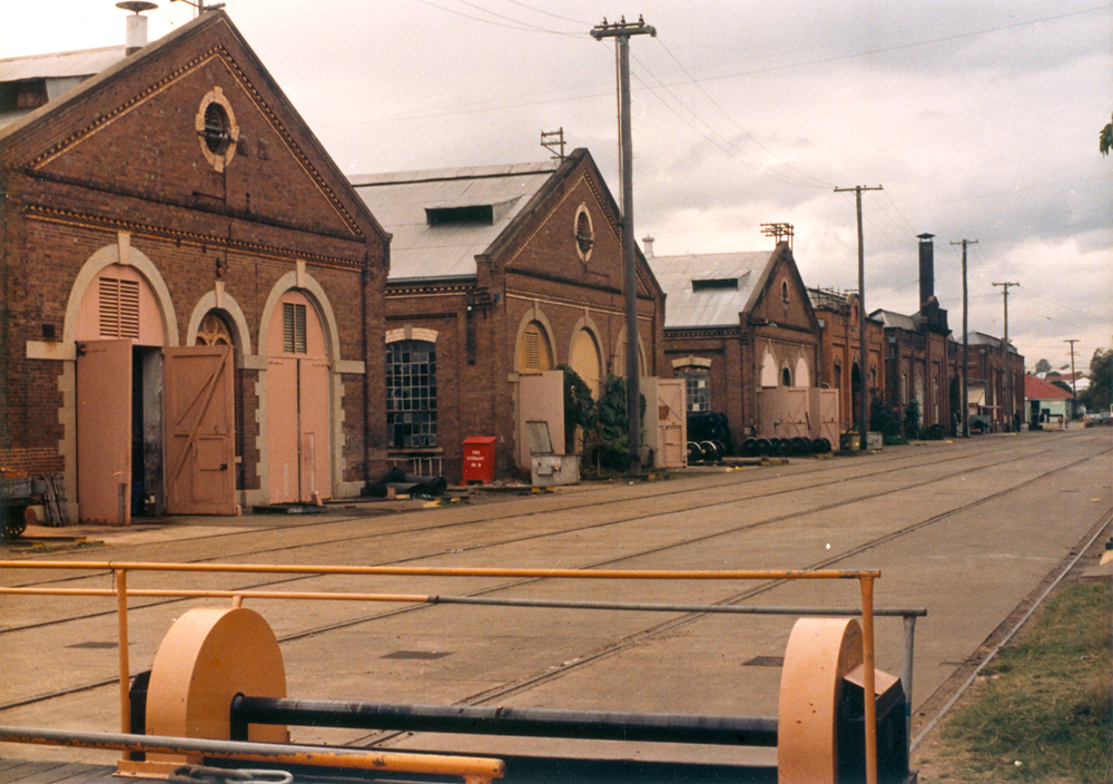 Down traverser track towards Main Gate (east), Ipswich Railway Workshops, 1987