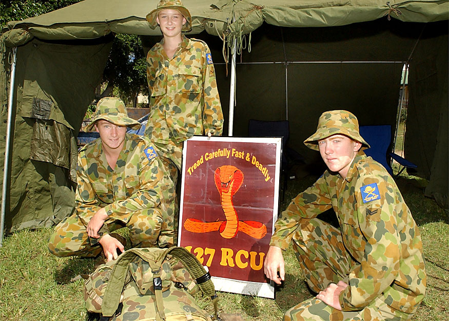 Luke Hopson, Leisha Vink and Ben Wilson from the Australian Army Cadets, Ipswich, April 2003