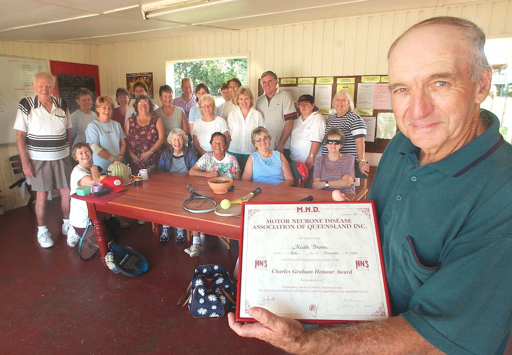 Keith E Brown, winner of the Charles Graham Honour Award from the Motor Neurone Disease Association of Queensland, Ipswich, April 2003