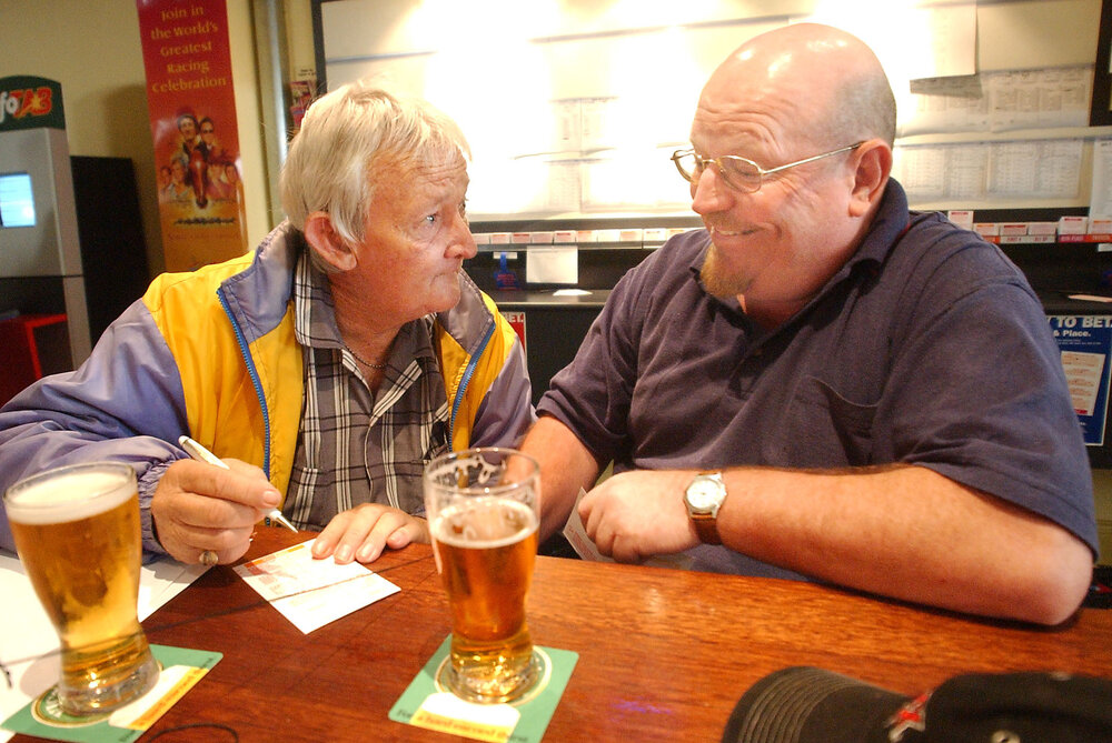 Kerry Crimean and Michael Jackson betting on the Melbourne Cup, Ipswich, November 2003